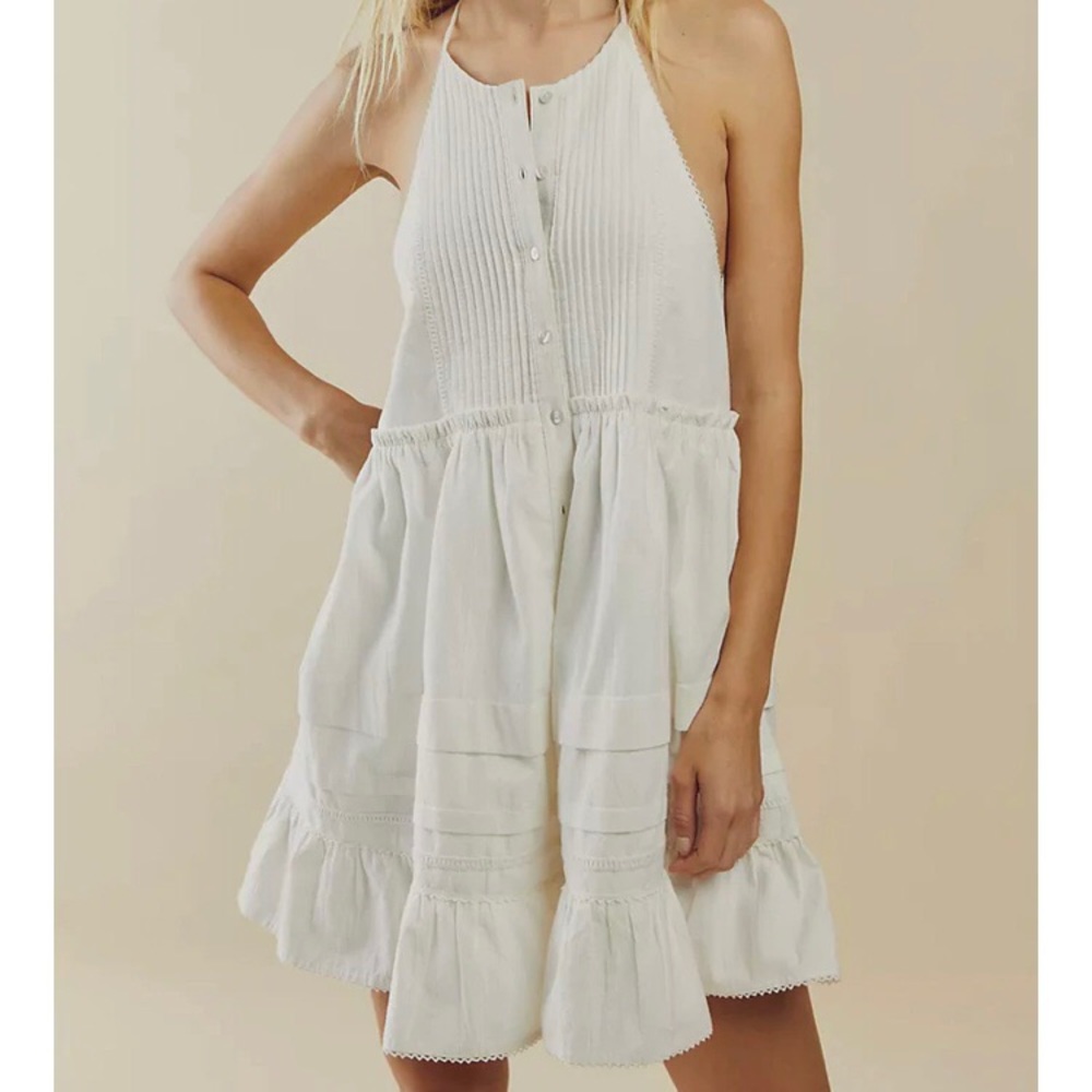 Free People Desert Days Halter Sleeveless Mini Dress White Small NWT $128